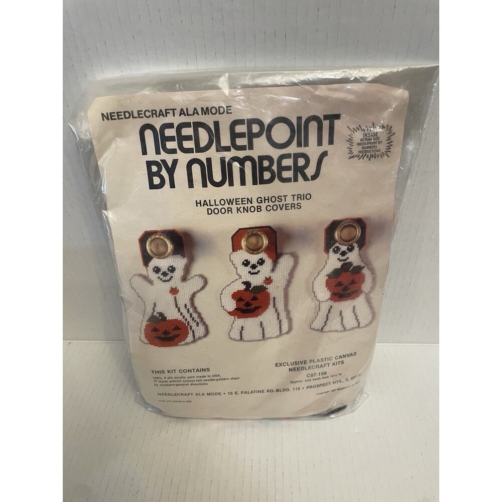 Halloween Ghost Trio Needlepoint Door Knob Covers Kit Vintage